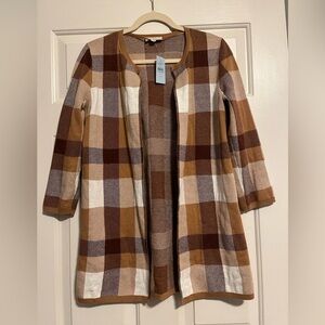 LOFT Brown and Tan Plaid Cardigan | NWT | Small Petite